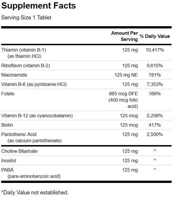 Complexe de vitamine B-125 - Capsules à haute puissance 250