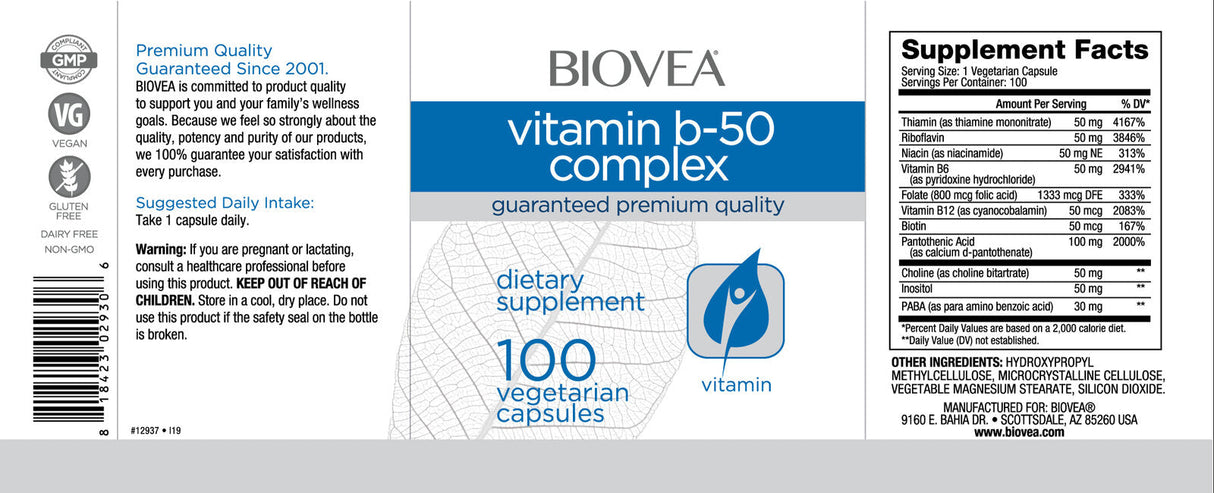 Complexe de vitamine B-50 Caps 50 mg/100