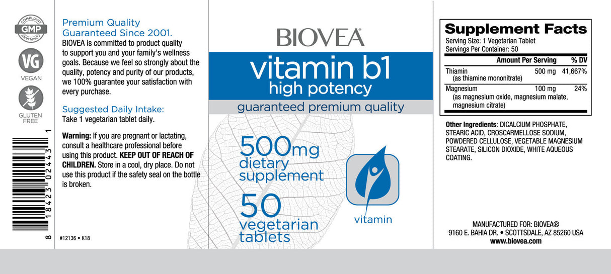 Vitamine B1 (puissance élevée) 500 mg/50 onglets