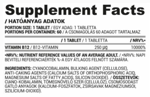 Vitamine B12 250 MCG | Cyancobalamin 60 comprimés