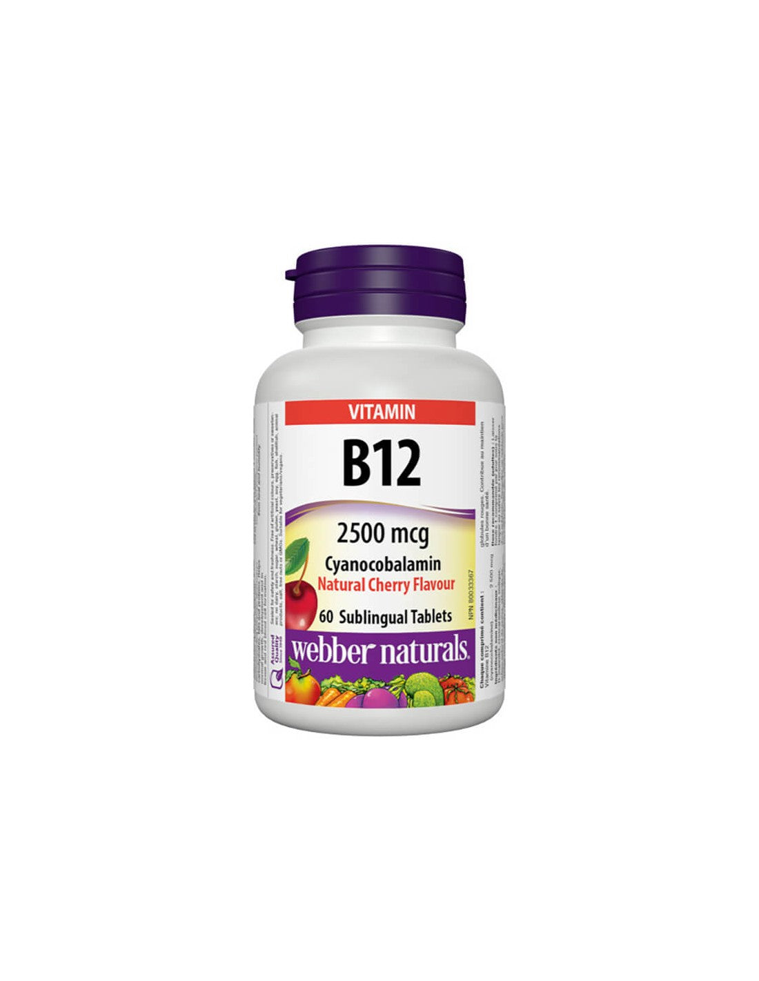 Vitamine B12 Cyanocobalamine - Vitamine B12 (cyanocobalamine) 2500 µg, 60 comprimés sublinguaux <tc>Webber Naturals</tc>