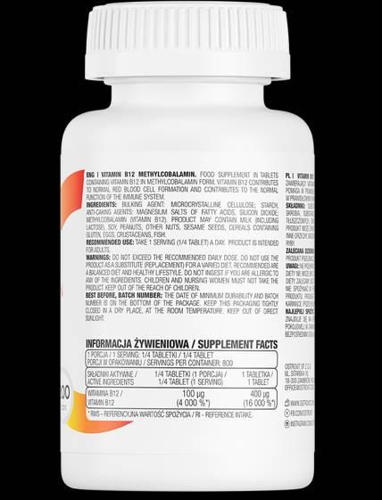 Vitamine B12/méthylcobalamine 400 mcg 200 comprimés