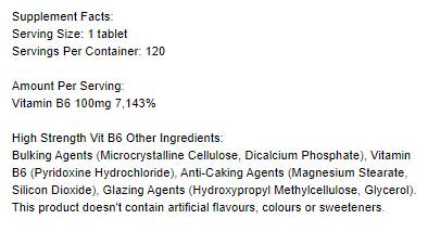 Vitamine B6/pyridoxine 100 mg - 120 comprimés