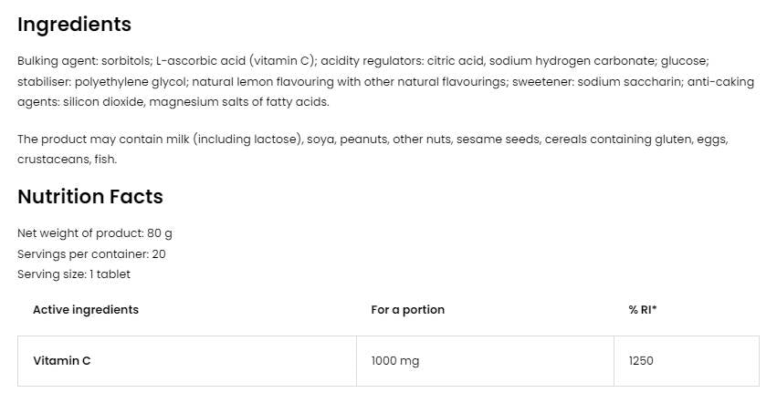 Vitamine C 1000 mg/comprimés solubles effervescents