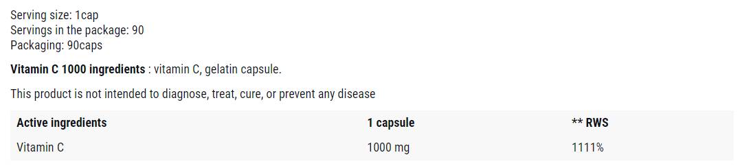 Vitamine C 1000 mg | Support de santé immunitaire - 90 capsules