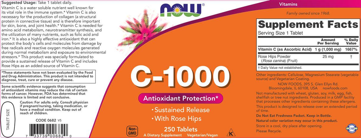 Vitamine C-1000 avec hanches roses/libération prolongée - 100 comprimés