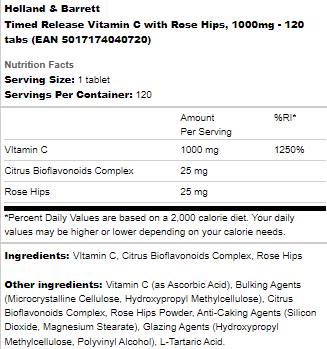 VITAMINE C TIMÉE COMMANDE 1000 mg | Avec des hanches de rose - 120 comprimés