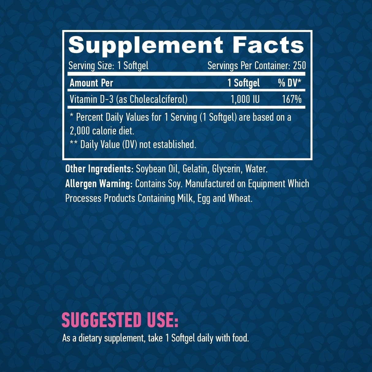 Vitamine D-3/1000 UI/250 softgels