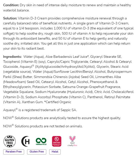 Crème de vitamine D-3 1000 UI par gramme | Paraben libre - 118 ml