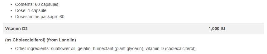 Vitamine D3 1000 UI 60 capsules de gel