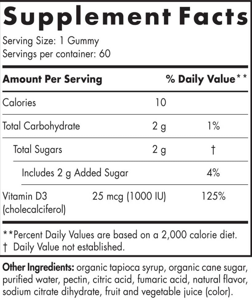 Gummies de vitamine D3 1000 UI - 60 gummies
