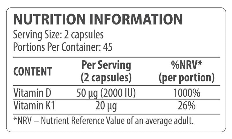Capsules de vitamine D3 + K1 90