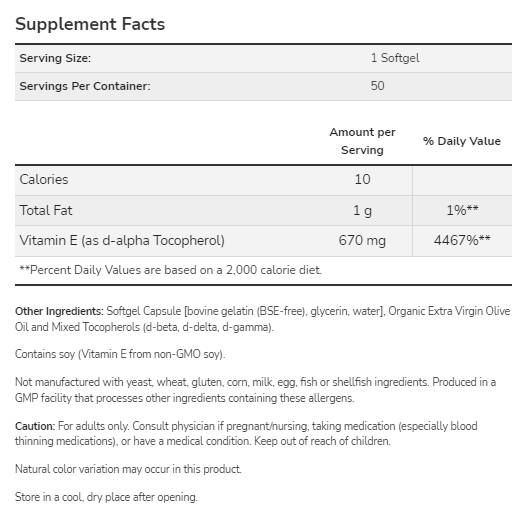 Vitamine E-1000 Natural - 50 capsules de gel
