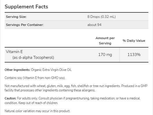 Liquide de la vitamine E-Oil | d-alpha tocophérol - 30 ml