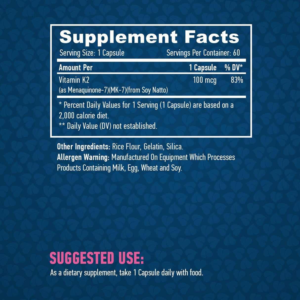 Vitamine K2-Mk7 100 mcg/60 Caps