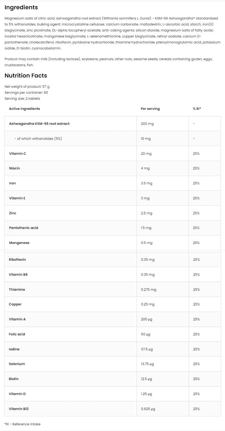 Vitandmin + Ashwagandha | Formule multivitaminique + comprimés KSM-66® 120