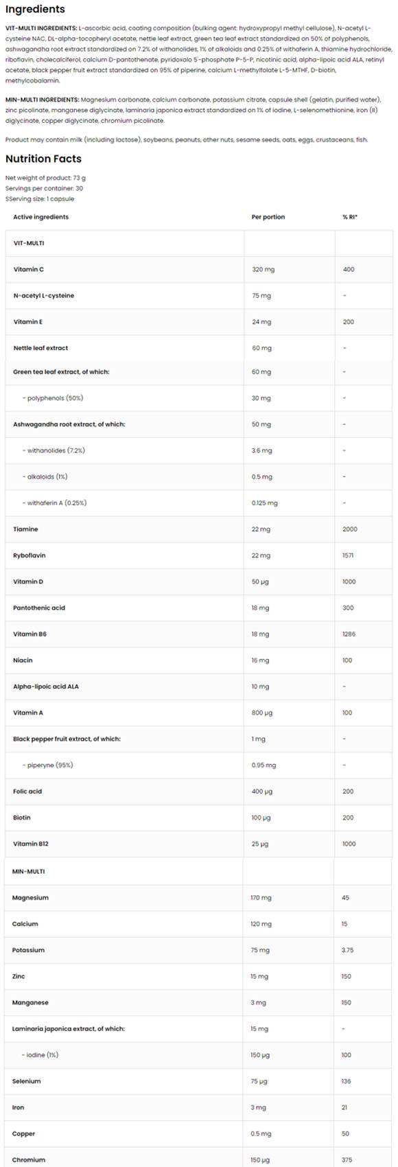 Vitandmin Sport/Vit-Multi et Min-Multi Formule 2 x 30 Capsules