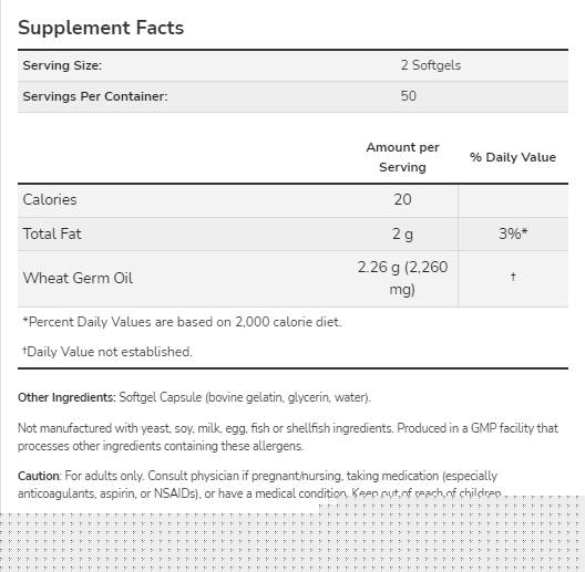 Huile de germe de blé 1130 mg - 100 capsules de gel