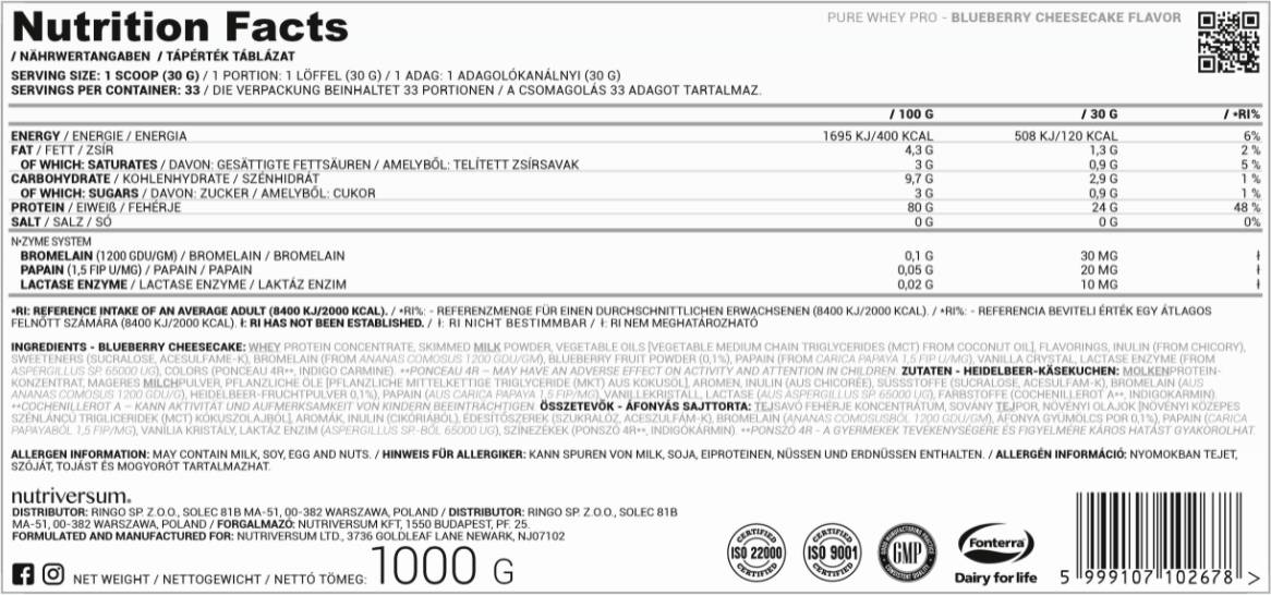 Whey Pro Pure | avec le système N-zyme - 30 grammes