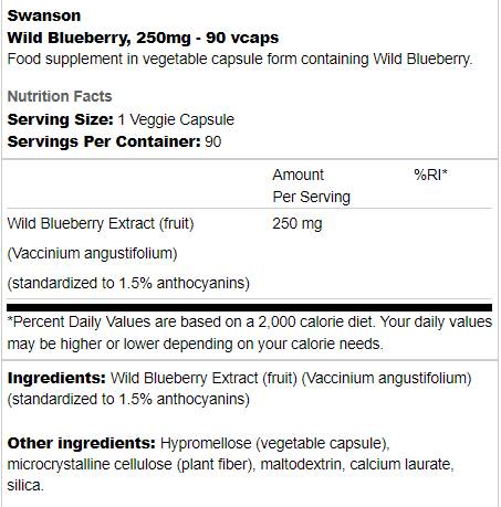 Capsules Wild Blearberry 250 mg 90