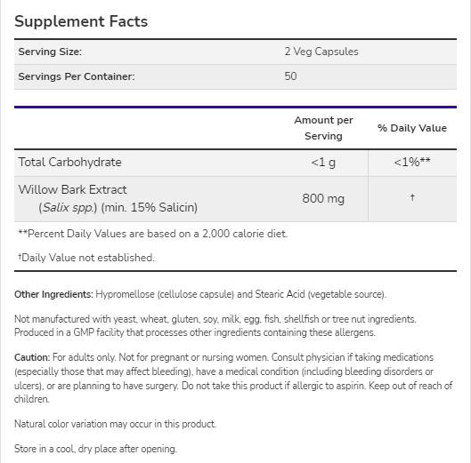 Extrait d'écorce de saule 400 mg - 100 capsules
