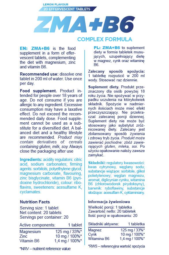 ZMA + B6 | Formule complexe effervescente - 20 comprimés solubles