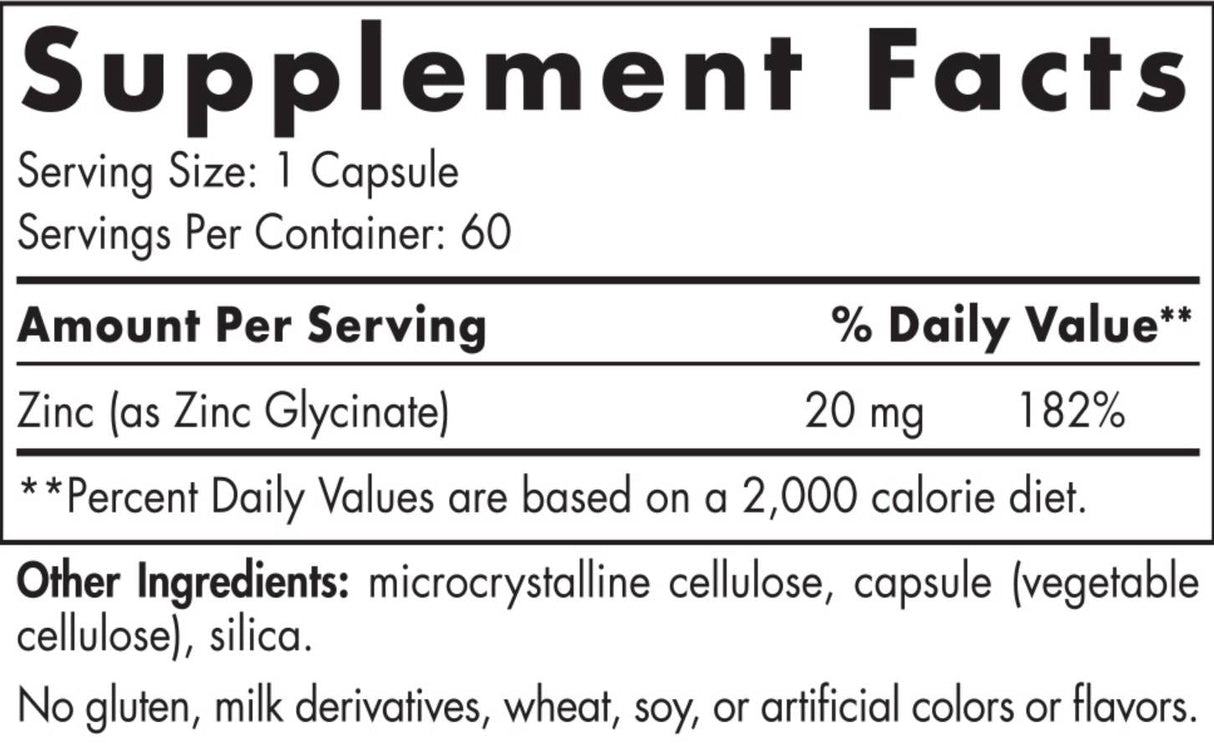 Glycinate de zinc 20 mg 60 capsules