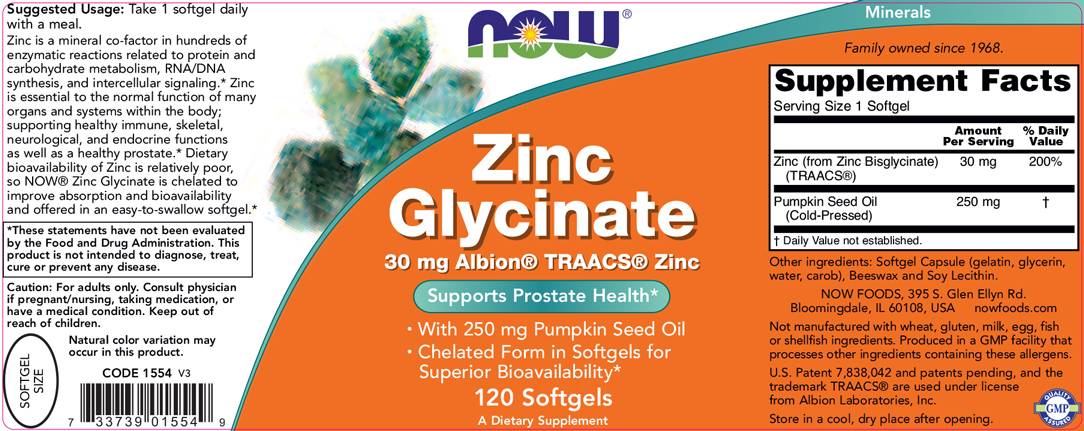 Glycinate de zinc 30 mg./120 softgels