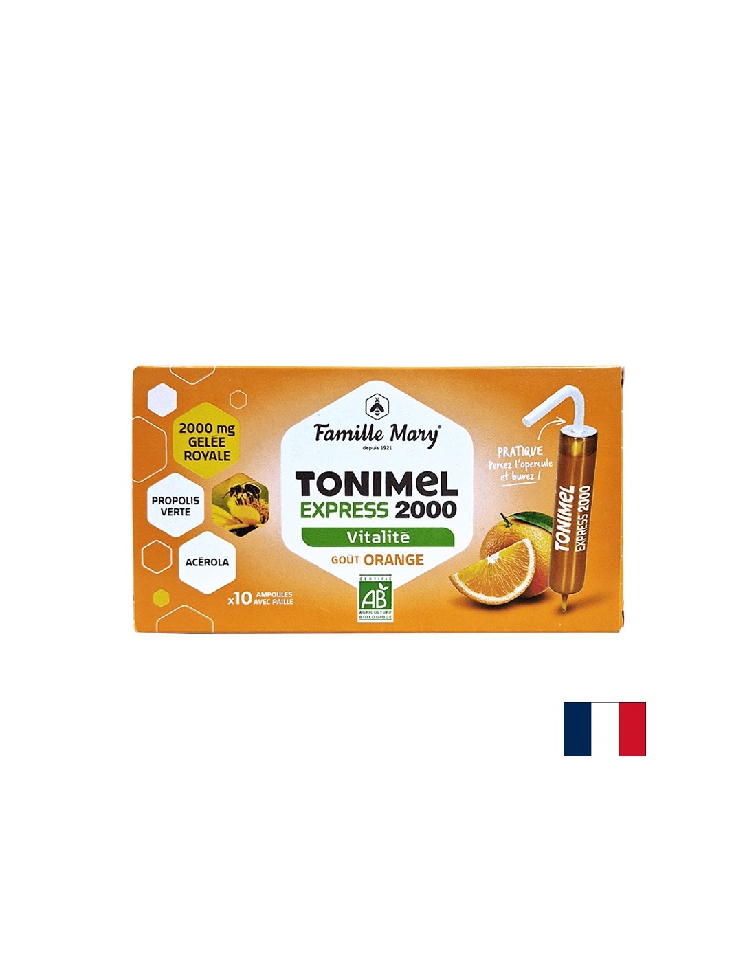 Ampoules pour le ton, l'énergie et l'immunité (avec Royal Jelly 2000 mg), bio, 10 ampoules pour boire, saveur d'orange