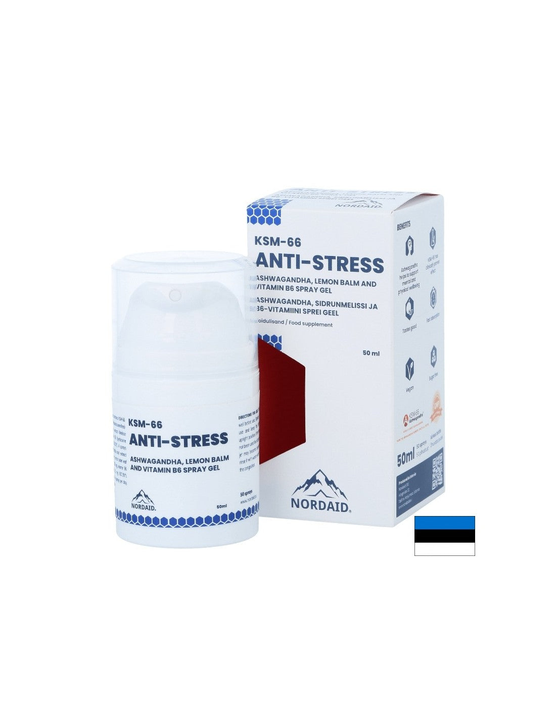 Ashwagandha KSM-66, Baume de citronnage et vitamine B6 - Pour l'anxiété, la mauvaise humeur et la fatigue, gel pulvérisateur pour la bouche, 50 ml