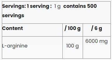 Poudre de L-arginine | 100% pur - 500 grammes