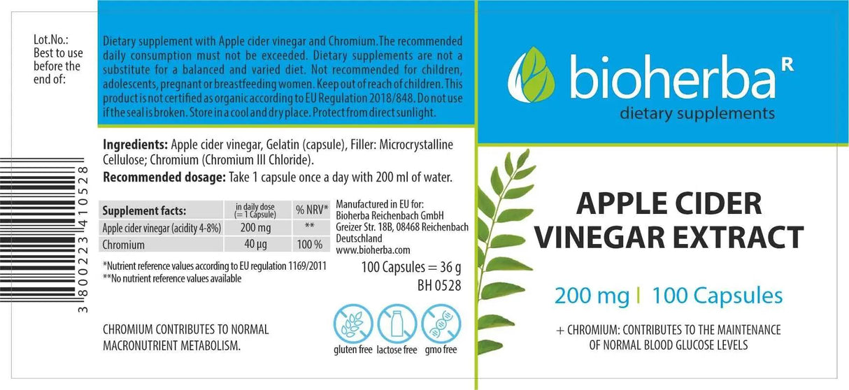 Extrait de vinaigre de cidre de pomme 200 mg - 100 capsules