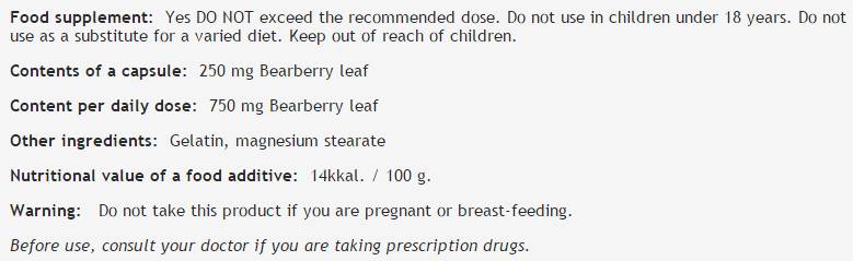 Uva Ursi Leaf 250 mg - 100 capsules
