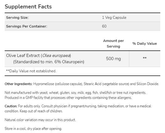 Extrait de feuilles d'olive 500 mg - 120 capsules