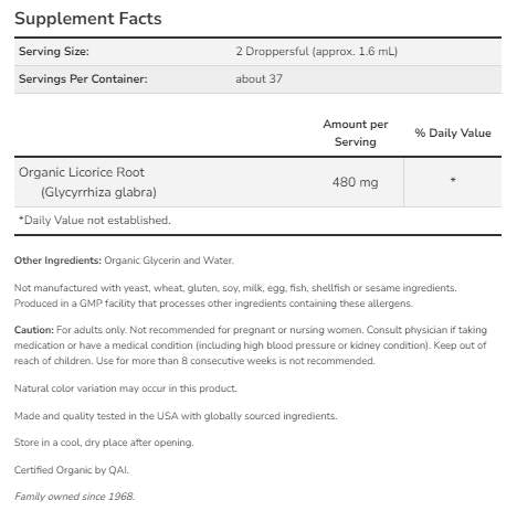 Glycérite de racine de réglisse gouttes | Certifié biologique - 59 ml