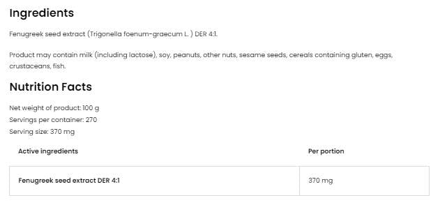 Extrait de fenugrec/poudre 100 grammes