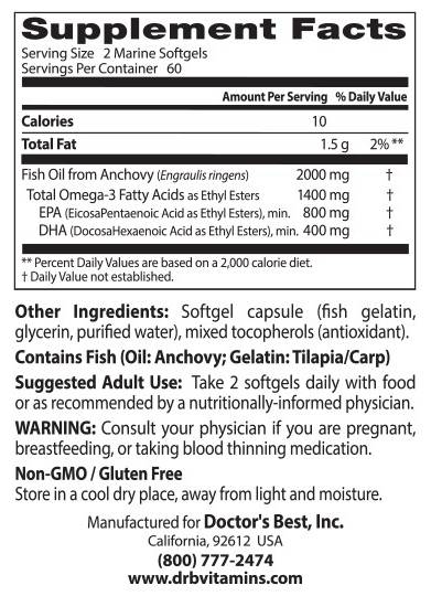 Meilleure huile de poisson oméga 3 1000 mg/purifié et clair - 120 capsules de gel