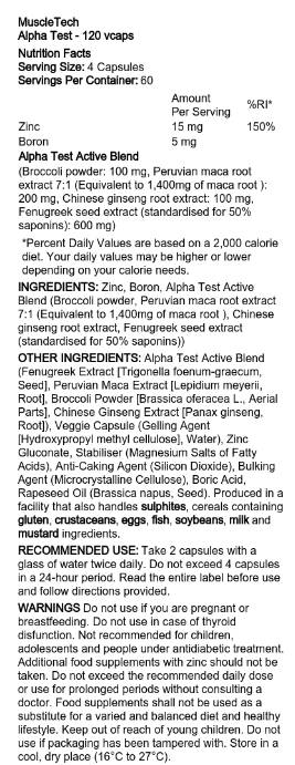 Test alpha | Support de testostérone - 120 capsules