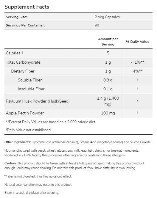Psyllium Husk 700 mg | avec la pectine de pomme - 360 capsules