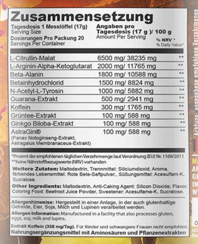 Radical Riot V3 Hardcore Pre-Workout - 340 grammes