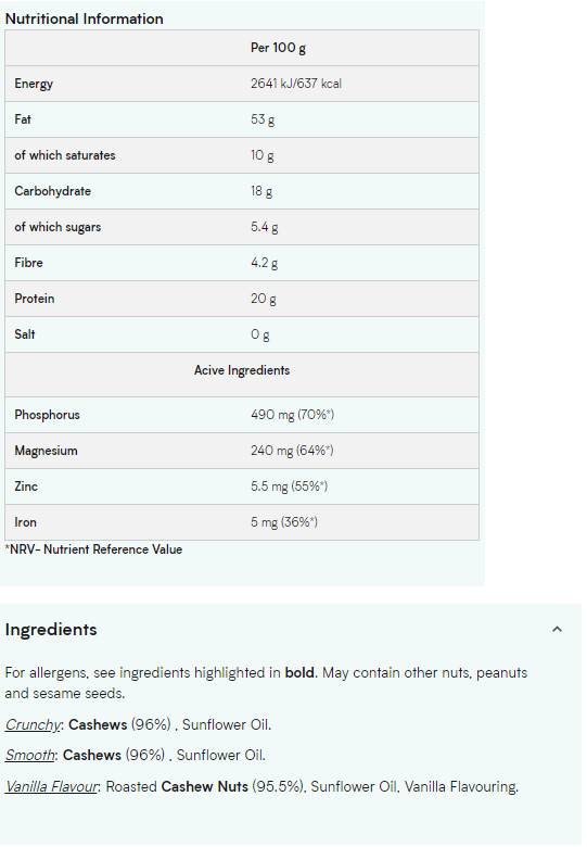 Beurre de cajou naturel - 1000 grammes lisses