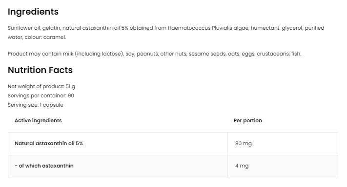 Astaxanthin Forte 4 Mg 90 Capsules de gel