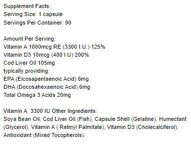 Vitamine A 3300 UI - 90 capsules de gel