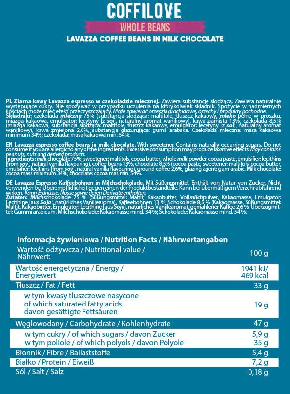 Coffilove | Gaques de café entiers entiers dans le chocolat au lait - 300 grammes