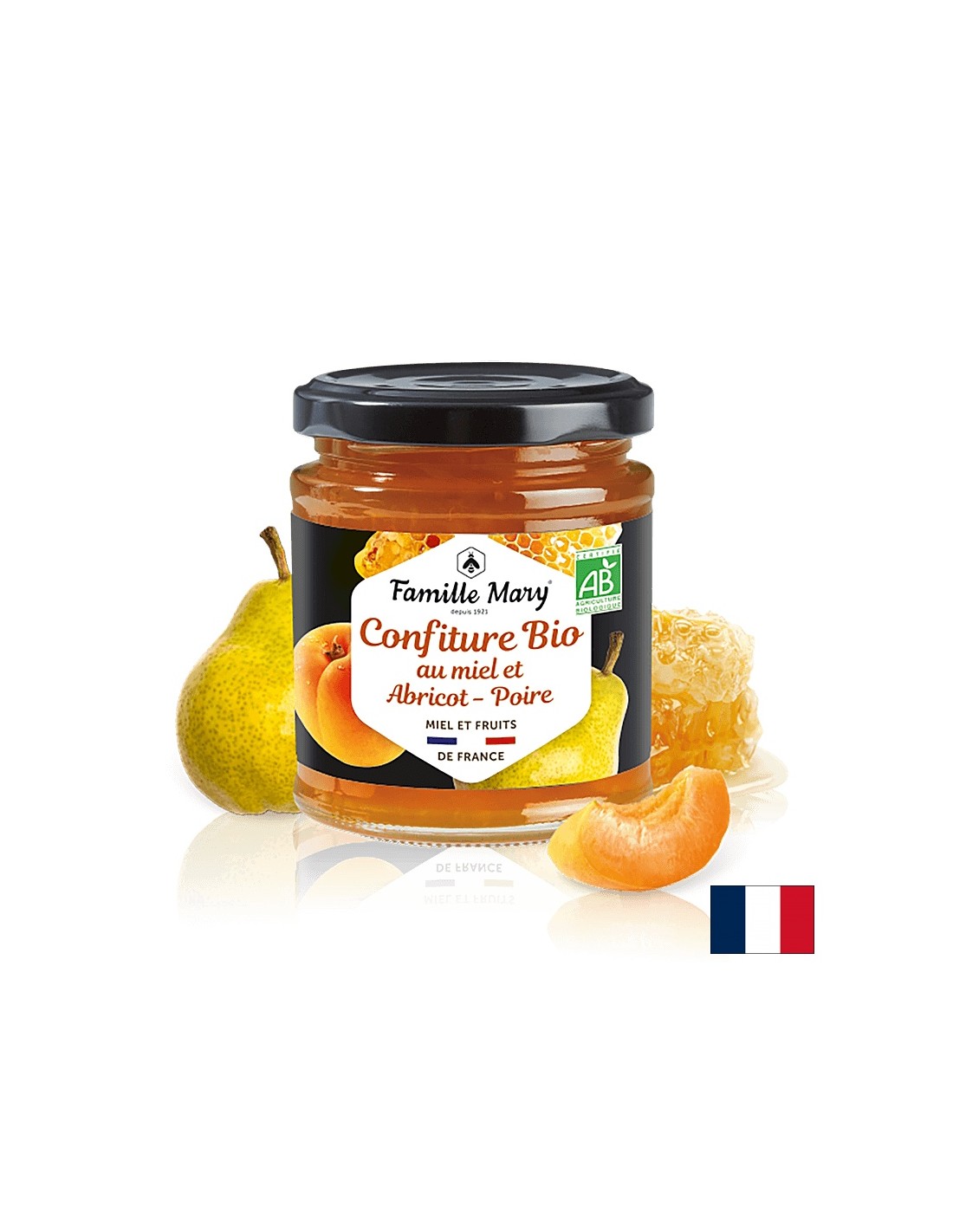 Abricot biologique et confiture de poirie avec du miel, 220 g