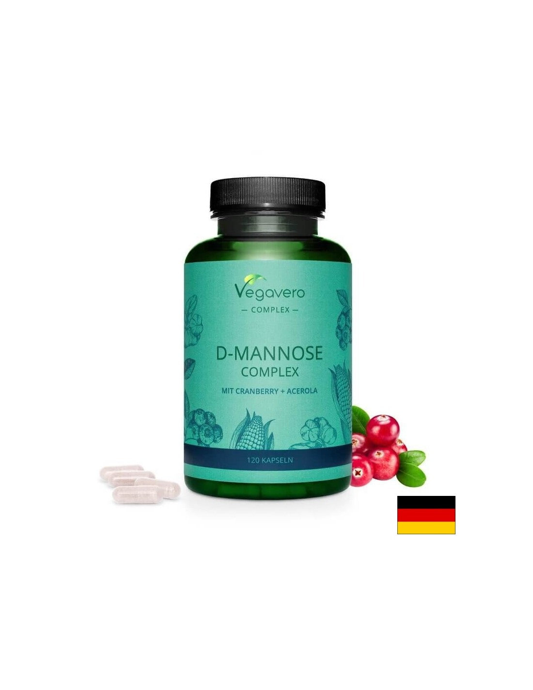 Complexe D-mannose à la canneberge et à l'acérola, 120 capsules, 100 % végétalien <tc>Vegavero</tc>