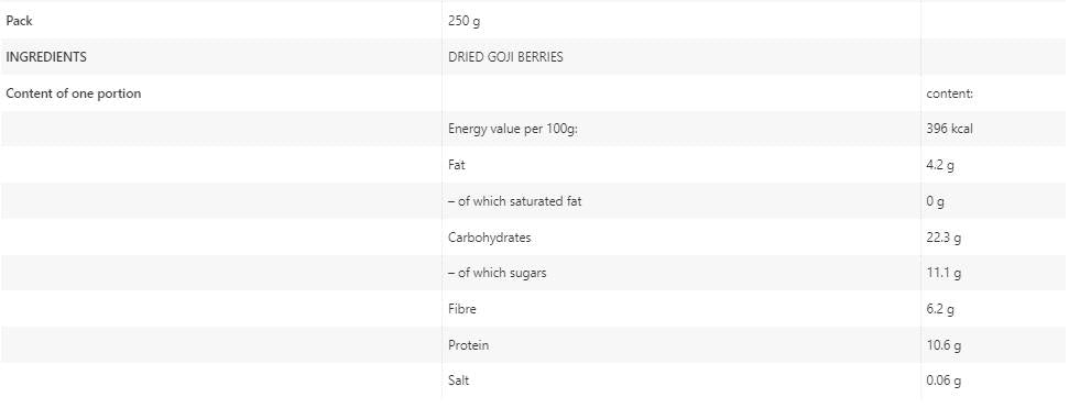 Baies de goji séchées - 250 grammes