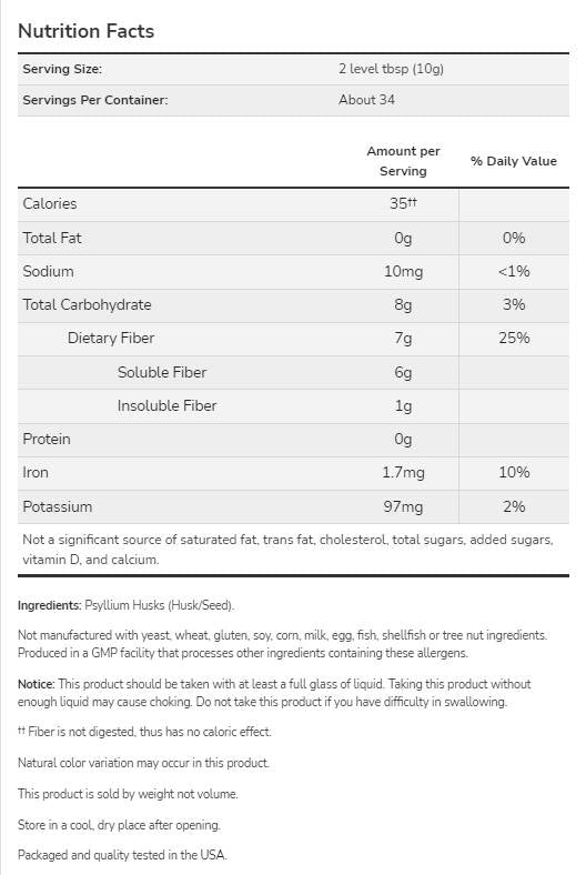 Poudre de coques de psyllium entières - 340 grammes