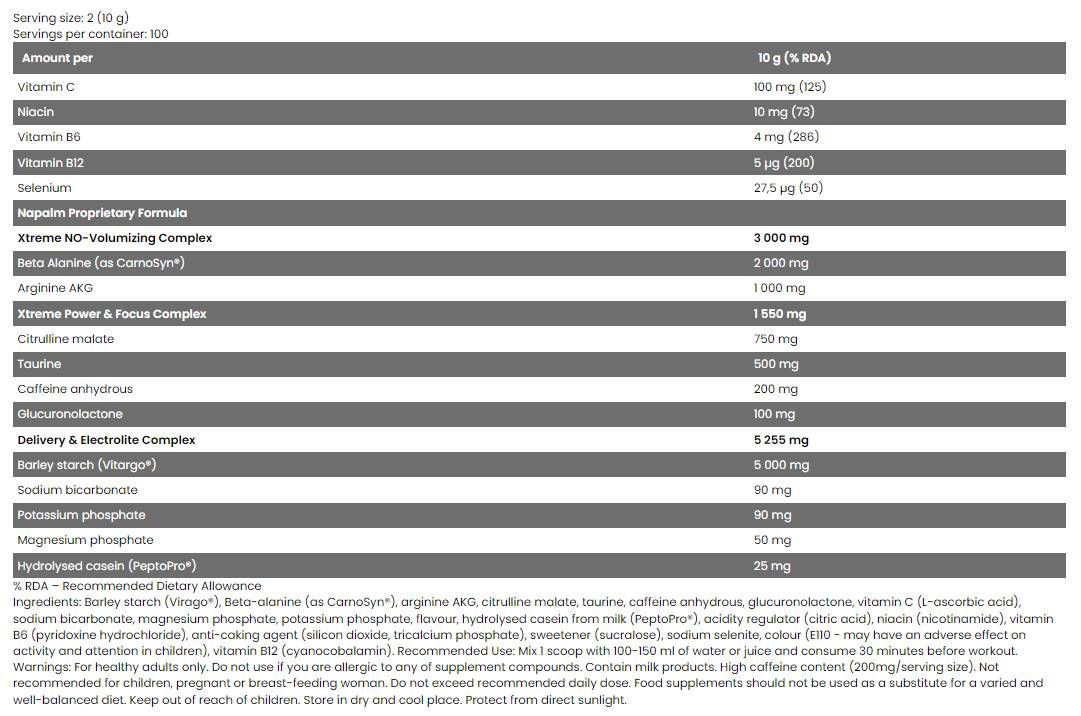 Pré-entraînement Xtreme NAPALM | Riche en <tc>VITARGO</tc>® - 1000 grammes