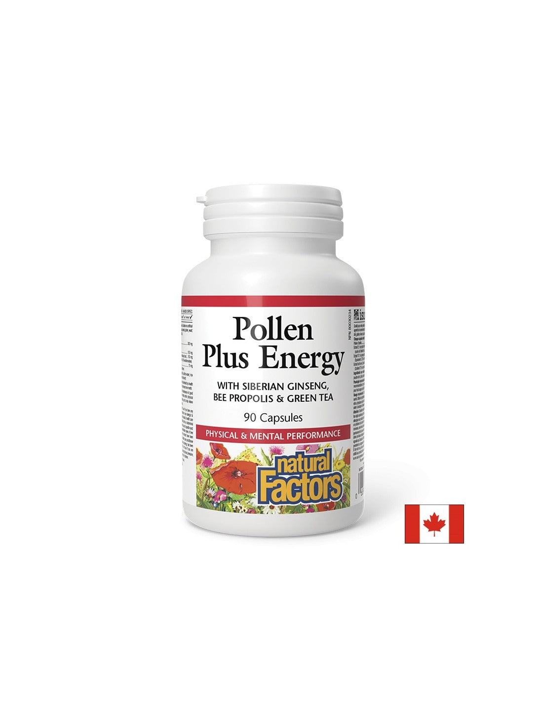 Pollen plus énergie | Avec ginseng sibérien, propolis d'abeille et thé vert - 90 capsules